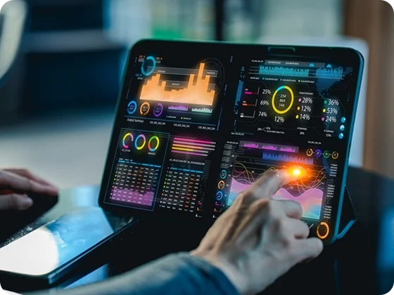 Real-time business analytics dashboard on digital tablet